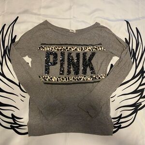 PINK Victoria's Secret long sleeve animal print with sequins long sleeve shirt